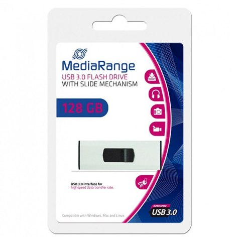 MediaRange USB flash disk, USB 3.0, 128GB, srebrny, MR918, USB A, wysuwany MediaRange USB flash disk, USB 3.0, 128GB, srebrny, MR918, USB A, wysuwany