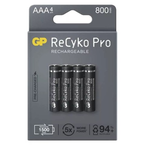 Akumulatorki, AAA (HR03), 1.2V, 800 mAh, GP, kartonik, 4-pack, ReCyko Pro Akumulatorki, AAA (HR03), 1.2V, 800 mAh, GP, kartonik, 4-pack, ReCyko Pro