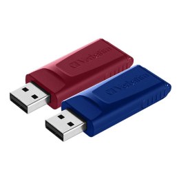 Verbatim USB flash disk, USB 2.0, 32GB, Slider, niebieski, czerwony, 49327, USB A, usb z wysuwanym złączem. 2 szt