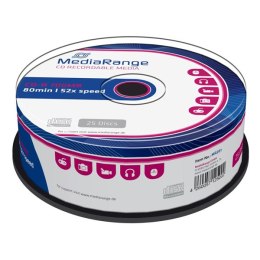 Mediarange CD-R, MR201, 25-pack, 700MB, 52x, 80min., 12cm, bez możliwości nadruku, cake box, Standard, do archiwizacji danych