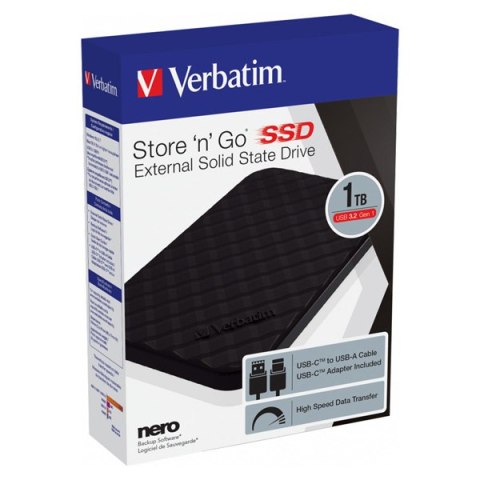 SSD Verbatim 2.5", USB 3.2 Gen 1, 1000GB, GB, 1TB, Store N Go, 53230, USB-A/Micro-B, z adapterem USB-A na USB-C(TM)