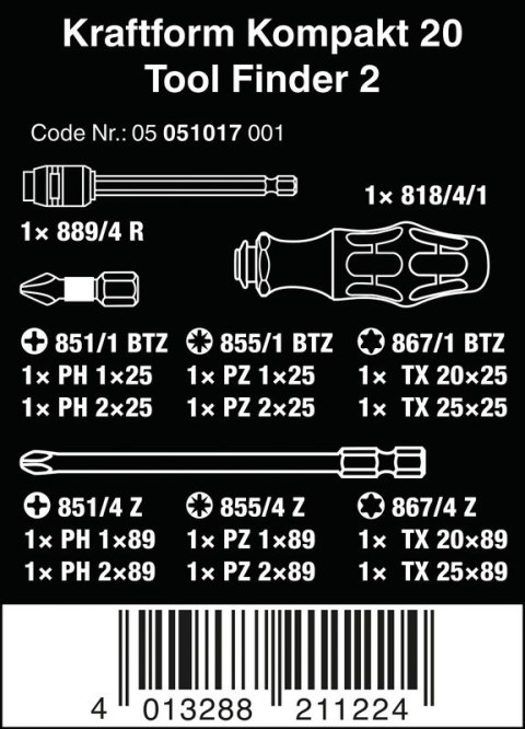 ZESTAW WKRĘTAKÓW KRAFTFORM KOMPAKT TOOL FINDER 2, 13CZ. WERA ZESTAW WKRĘTAKÓW KRAFTFORM KOMPAKT TOOL FINDER 2, 13CZ. WERA