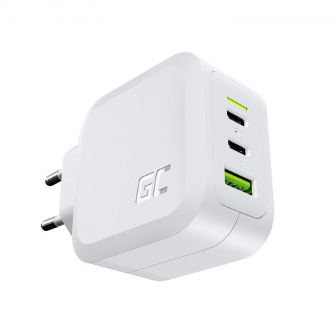 Green Cell Biała Ładowarka sieciowa 65W GaN GC PowerGan do Laptopa, MacBooka, Telefonu, Tabletu, Nintendo Switch - 2x USB-C, 1x