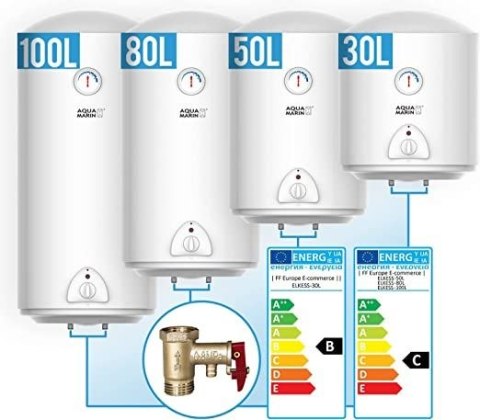 Elektryczny zbiornik ciepłej wody 30 l, biały Aquamarin Elektryczny zbiornik ciepłej wody 30 l, biały Aquamarin