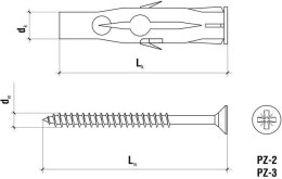 KOŁEK UNIWERSALNY RU-10080 6x35mm Z WKRĘTEM Z ŁBEM STOŻKOWYM 3,5x45mm 100szt. WKRĘT-MET