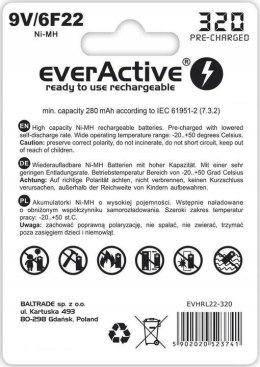 Akumulatorek 6F22/9V everActive Ni-MH Ni-MH 320 mAh ready to use Professional line EVERACTIVE