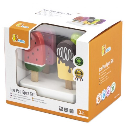 VIGA Zestaw Drewnianych Lodów na Patyku ze Stojakiem 6 szt. Viga Toys VIGA Zestaw Drewnianych Lodów na Patyku ze Stojakiem 6 szt. Viga Toys