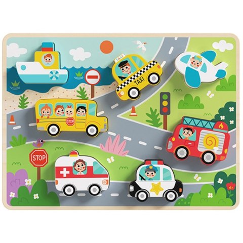 TOOKY TOY Drewniane Puzzle Montessori Pojazdy Samochody Samolot Statek Miasto Dopasuj Kształty Tooky Toy TOOKY TOY Drewniane Puzzle Montessori Pojazdy Samochody Samolot Statek Miasto Dopasuj Kształty Tooky Toy