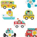 TOOKY TOY Drewniane Puzzle Montessori Pojazdy Samochody Samolot Statek Miasto Dopasuj Kształty Tooky Toy