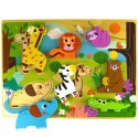 TOOKY TOY Drewniane Puzzle Montessori Zwierzątka ZOO Safari Dopasuj Kształty Tooky Toy