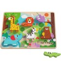 TOOKY TOY Drewniane Puzzle Montessori Zwierzątka ZOO Safari Dopasuj Kształty Tooky Toy