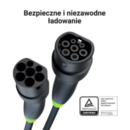 Green Cell Snap Kabel Typ 2 do Ładowania EV 22 kW 7 m do Tesla Model 3 S X Y, Kia EV6, Hyundai IONIQ 5, BMW i3, Ford Mach-E