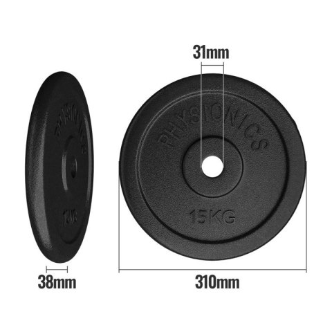 PHYSIONICS Obciążniki 2 x 15 kg, 31 mm, żeliwo Physionics PHYSIONICS Obciążniki 2 x 15 kg, 31 mm, żeliwo Physionics