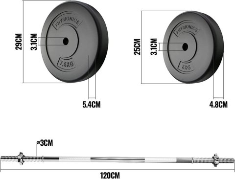 PHYSIONICS Zestaw do podnoszenia ciężarów 120 cm, 25 kg Physionics PHYSIONICS Zestaw do podnoszenia ciężarów 120 cm, 25 kg Physionics