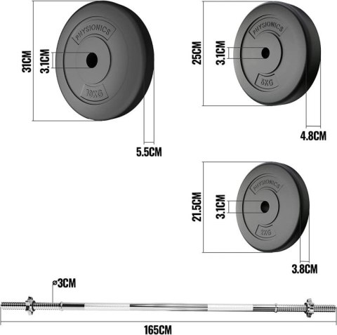 PHYSIONICS Zestaw do podnoszenia ciężarów 165 cm, 54 kg Physionics PHYSIONICS Zestaw do podnoszenia ciężarów 165 cm, 54 kg Physionics
