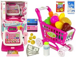 Kasa Sklepowa Kalkulator Wózek Różowa Produkty Spożywcze LEAN Toys