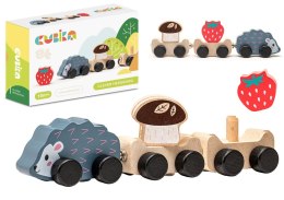 Drewniana Zabawka Mądry Jeżyk Wagoniki Truskawka Grzybek 15467 LEAN Toys