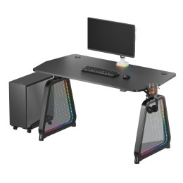 ULTRADESK Biurko dla gracza BOOSTER, 136x70,5 cm, 75 cm, podświetlenie RGB, uchwyt na słuchawki i napój