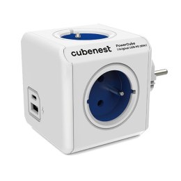 Listwa zasilająca 250V, CEE7 (widelec) - POWERCUBE, 0.1m, ORIGINAL USB, niebieska, POWERCUBE, 4 gniazdka + 2 porty USB