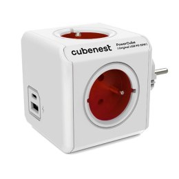 Listwa zasilająca 250V, CEE7 (widelec) - POWERCUBE, 0.1m, ORIGINAL USB, czerwona, POWERCUBE