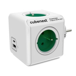 Listwa zasilająca 250V, CEE7 (widelec) - POWERCUBE, 0.1m, ORIGINAL USB, zielona, POWERCUBE