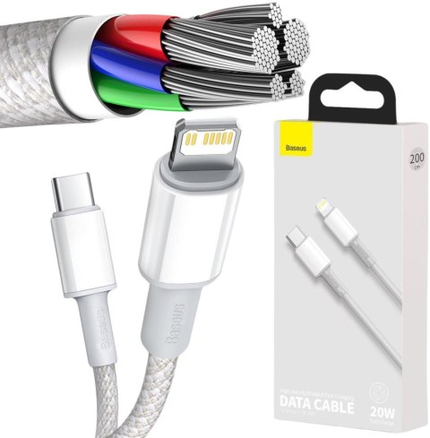 KABEL USB-C -> Lightning / iPhone Baseus Cafule CATLGD-A02 2m 20W PD Quick Charging BIAŁY W OPLOCIE BASEUS KABEL USB-C -> Lightning / iPhone Baseus Cafule CATLGD-A02 2m 20W PD Quick Charging BIAŁY W OPLOCIE BASEUS