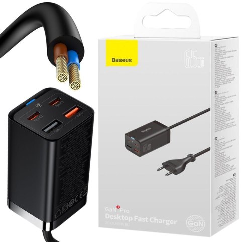 ŁADOWARKA SIECIOWA Baseus GaN 3 Pro Desktop Charger CCGP040101 65W 2x USB-A 2x USB-C PD 3.0 QC 4.0 BASEUS