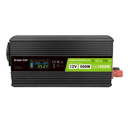 Przetwornica napięcia Green Cell PowerInverter LCD 12 V 500W/1000W Przetwornica samochodowa z wyświetlaczem - czysty sinus