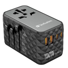 Uniwersalny adapter podróżny World-to-World UTA-06 Verbatim, 2x USB-C PD, QC 4+, 2x USB-A QC 3.0, czarny, 100 W