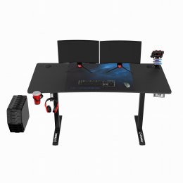 ULTRADESK Biurko dla gracza LEVEL V2 BLUE, 140x68cm, 72-117cm, elektycznie regulowany, z podkładką pod mysz XXL, uchwyt na słuch