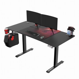 ULTRADESK Biurko dla gracza LEVEL V2 RED, 140x68cm, 72-117cm, elektycznie regulowany, z podkładką pod mysz XXL, uchwyt na słucha