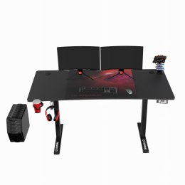 ULTRADESK Biurko dla gracza LEVEL V2 RED, 140x68cm, 72-117cm, elektycznie regulowany, z podkładką pod mysz XXL, uchwyt na słucha