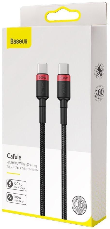 KABEL USB-C -> USB-C Baseus Cafule CATKLF-AL91 200cm 100W 5A PD 2.0 QC 3.0 CZARNY W OPLOCIE BASEUS KABEL USB-C -> USB-C Baseus Cafule CATKLF-AL91 200cm 100W 5A PD 2.0 QC 3.0 CZARNY W OPLOCIE BASEUS