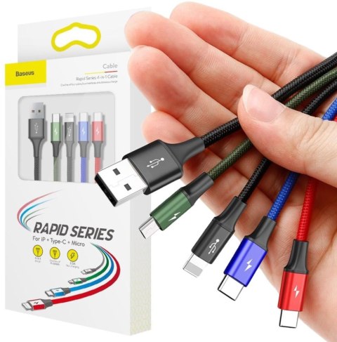 KABEL 4w1 USB-A -> Lighting iPhone / 2x USB-C / micro-USB Baseus Cafule CA1T4-B01 1.2m 3.5A W OPLOCIE BASEUS KABEL 4w1 USB-A -> Lighting iPhone / 2x USB-C / micro-USB Baseus Cafule CA1T4-B01 1.2m 3.5A W OPLOCIE BASEUS
