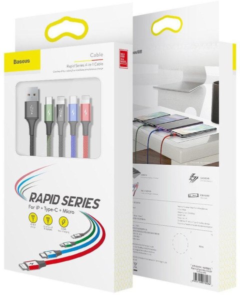 KABEL 4w1 USB-A -> Lighting iPhone / 2x USB-C / micro-USB Baseus Cafule CA1T4-B01 1.2m 3.5A W OPLOCIE BASEUS KABEL 4w1 USB-A -> Lighting iPhone / 2x USB-C / micro-USB Baseus Cafule CA1T4-B01 1.2m 3.5A W OPLOCIE BASEUS