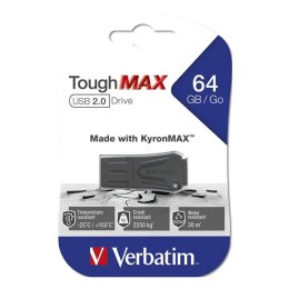 Verbatim USB flash disk, USB 2.0, 64GB, ToughMAX, czarny, 49332, USB A, kompozyt KyronMAX(tm)