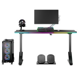 ULTRADESK Biurko dla gracza IRON, 132,5x60,5 cm, 71-81 cm, elektycznie regulowany, podświetlenie RGB