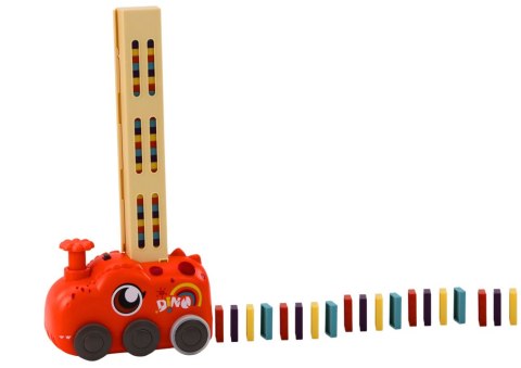 Autko Czerwony Dinozaur na Baterie Układające Kolorowe Domino 4 Kolory Klocków LEAN Toys Autko Czerwony Dinozaur na Baterie Układające Kolorowe Domino 4 Kolory Klocków LEAN Toys