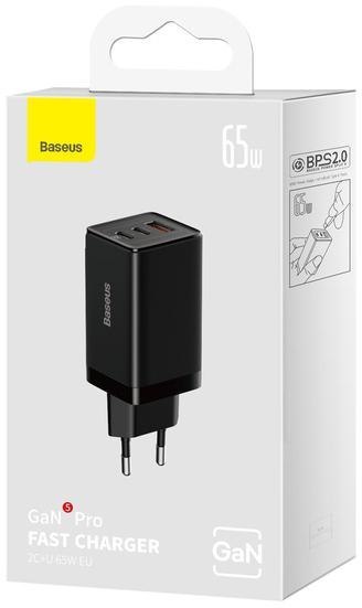 Ładowarka sieciowa Baseus GaN 5 Pro Fast Charger CCGP120201 65W 1x USB-A 2x USB-C PD 3.0 QC 4.0 + kabel USB-C BASEUS Ładowarka sieciowa Baseus GaN 5 Pro Fast Charger CCGP120201 65W 1x USB-A 2x USB-C PD 3.0 QC 4.0 + kabel USB-C BASEUS
