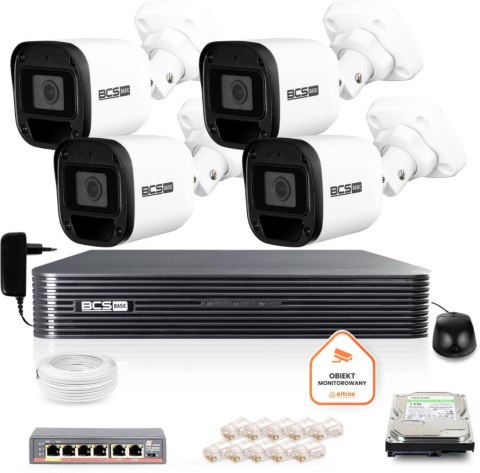 Zestaw monitoringu IP BCS Basic 4x Kamera BCS-B-TIP12FR3(2.0) Rejestrator z dyskiem 1TB BCS BASIC Zestaw monitoringu IP BCS Basic 4x Kamera BCS-B-TIP12FR3(2.0) Rejestrator z dyskiem 1TB BCS BASIC