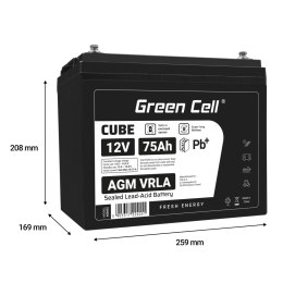 Green Cell Cube AGM VRLA IP54 12V 75Ah bezobsługowy akumulator do kampera fotowoltaiki paneli solarnych łodzi