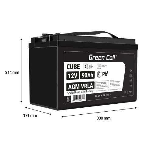 Green Cell Cube AGM VRLA IP54 12V 90Ah bezobsługowy akumulator do kampera fotowoltaiki paneli solarnych łodzi