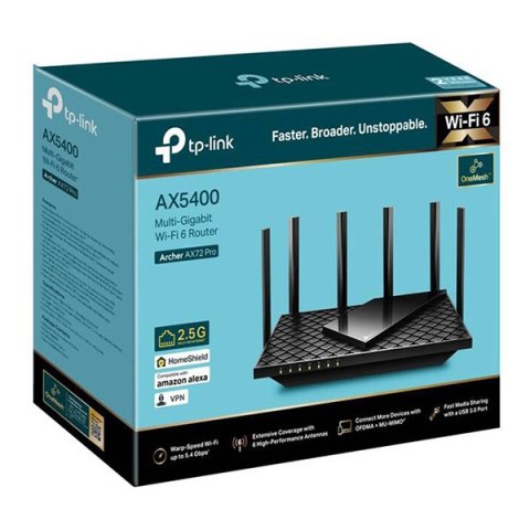 TP-LINK router Archer AX72 Pro 2.4GHz i 5GHz, access point, IPv6, 4800Mbps, zewnętrzna anténa, 802.11ax TP-LINK router Archer AX72 Pro 2.4GHz i 5GHz, access point, IPv6, 4800Mbps, zewnętrzna anténa, 802.11ax