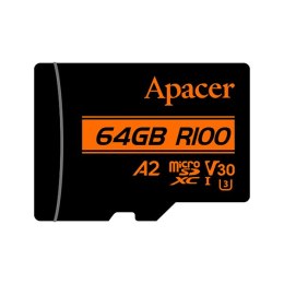 Apacer karta pamięci V30 A2, 64GB, micro SDXC, AP64GMCSX10U8-R, UHS-I U3 (Class 10), z adapterm