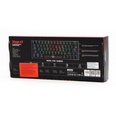 Marvo SHOGO 63, klawiatura US, do gry, przewodowa (USB), czarna, mechaniczna, podświetlenie Marvo SHOGO 63, klawiatura US, do gry, przewodowa (USB), czarna, mechaniczna, podświetlenie