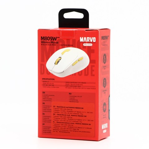 Mysz bezprzewodowa, Marvo M809W White, biała, optyczna, 1600DPI Mysz bezprzewodowa, Marvo M809W White, biała, optyczna, 1600DPI