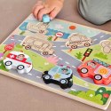 TOOKY TOY Drewniane Puzzle Montessori Pojazdy Samochody Samolot Statek Miasto Dopasuj Kształty Tooky Toy