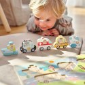 TOOKY TOY Drewniane Puzzle Montessori Pojazdy Samochody Samolot Statek Miasto Dopasuj Kształty Tooky Toy