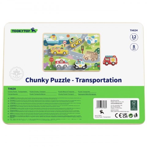 TOOKY TOY Drewniane Puzzle Montessori Pojazdy Samochody Samolot Statek Miasto Dopasuj Kształty Tooky Toy TOOKY TOY Drewniane Puzzle Montessori Pojazdy Samochody Samolot Statek Miasto Dopasuj Kształty Tooky Toy
