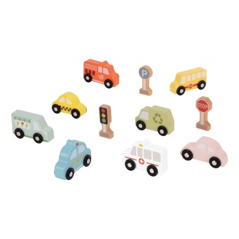 TOOKY TOY Zestaw Drewnianych Pojazdów i Znaków Drogowych w Pudełku Tooky Toy TOOKY TOY Zestaw Drewnianych Pojazdów i Znaków Drogowych w Pudełku Tooky Toy